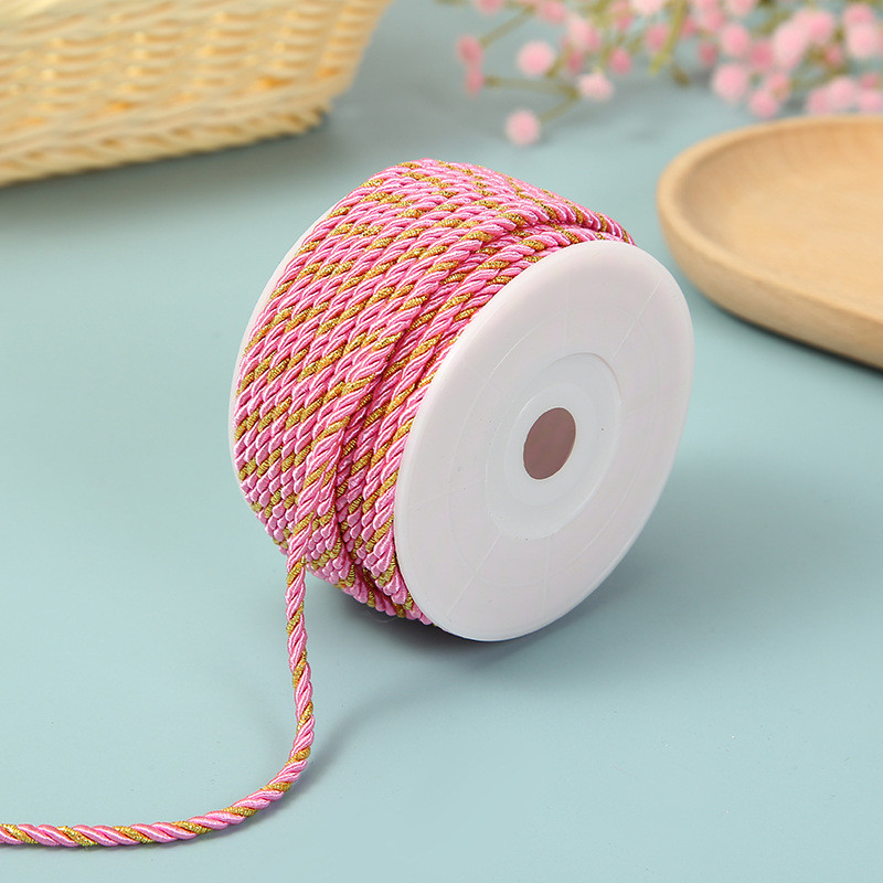 3 Strands 2mm-10mm Polyester Nylon Rope Gold Thread Mixed For Bracelet