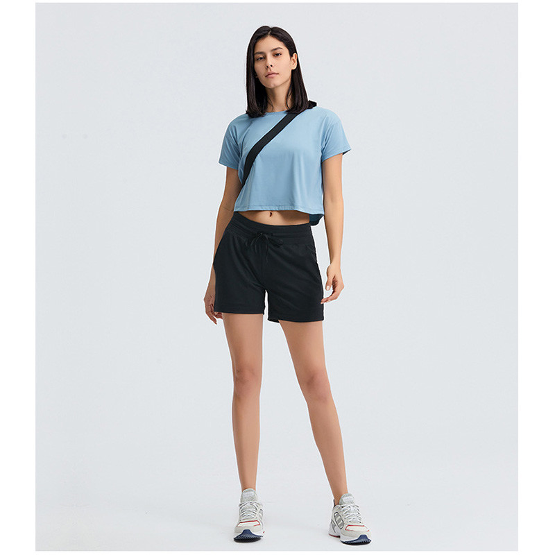 Quick Drying Loose Short Sleeve T Shirt Womens Fitting Yoga Crop Tops