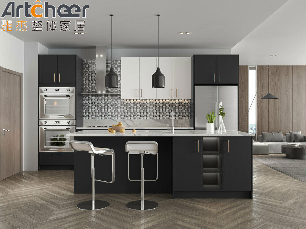 Minimalistic Design Grey Solid Wood Kitchen Cabinets with Imported Quartz Stone Top