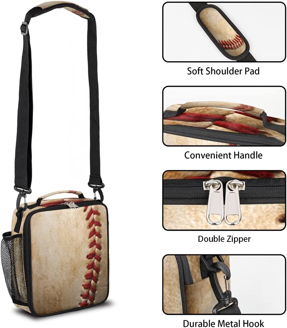 Kids Lunch Cooler Bag Insulated Baseball Prints Lunch Tote Bags