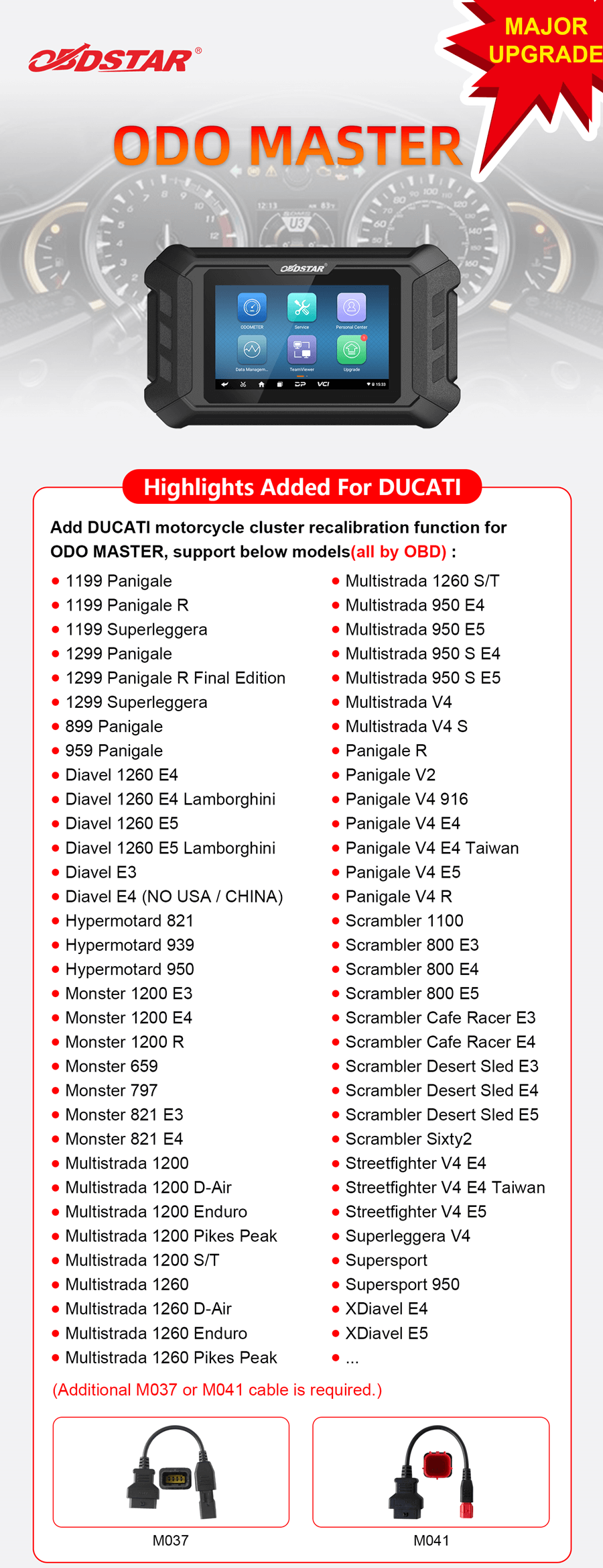 Add motorcycle cluster recalibration function on DUCATI and KTM ( all by OBD )