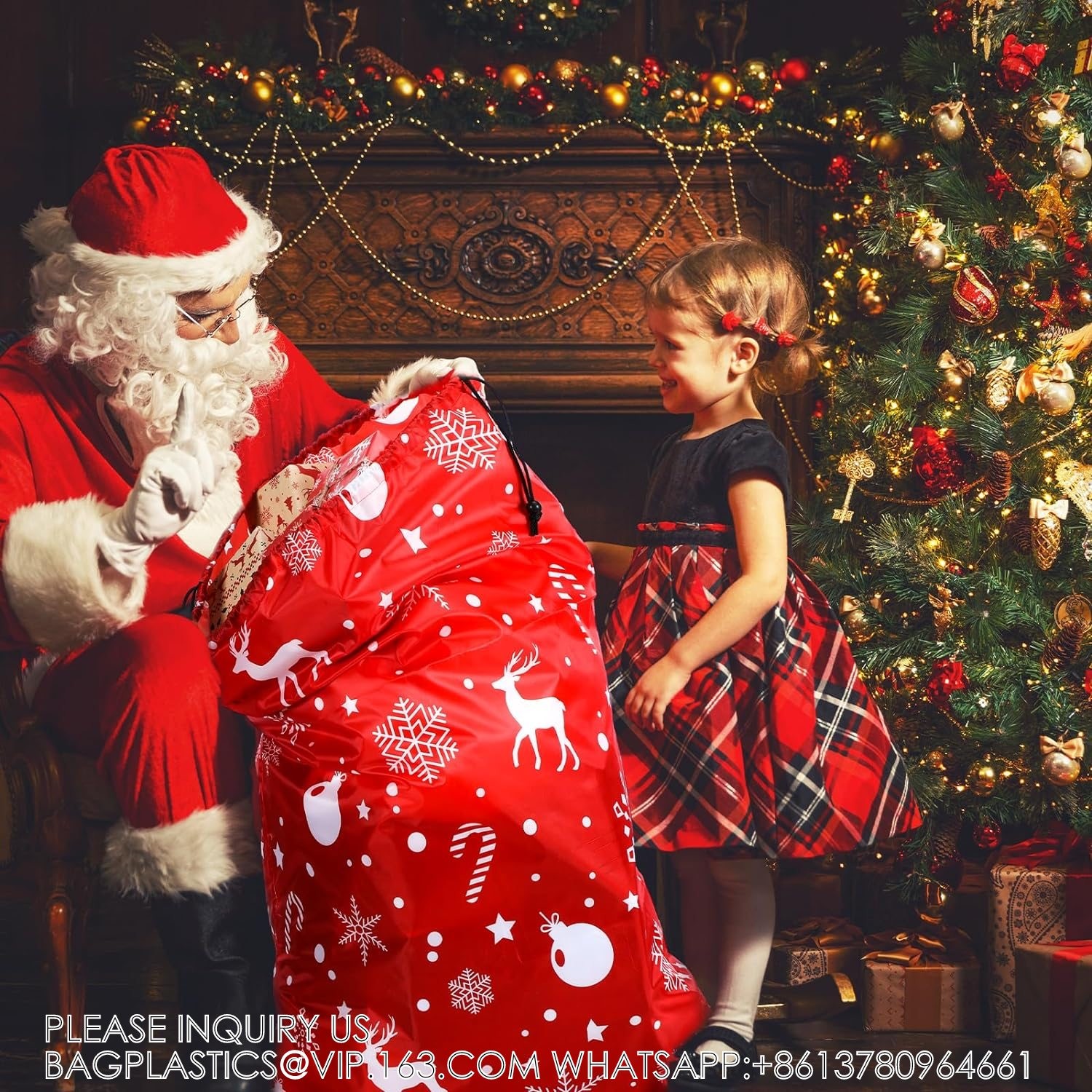 Drawstring Christmas Gift Bags Reusable Xmas Wrapping Bags Giant Christmas Sacks For Xmas Party Favors