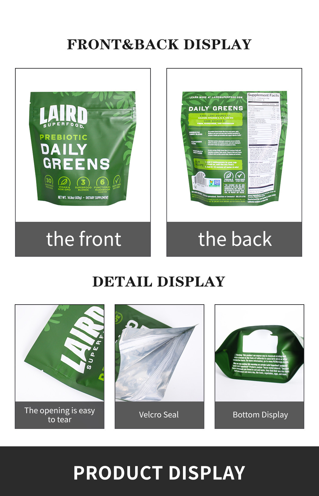 Laminated Aluminum Doypack Dried Food Packaging Bag With Zipper