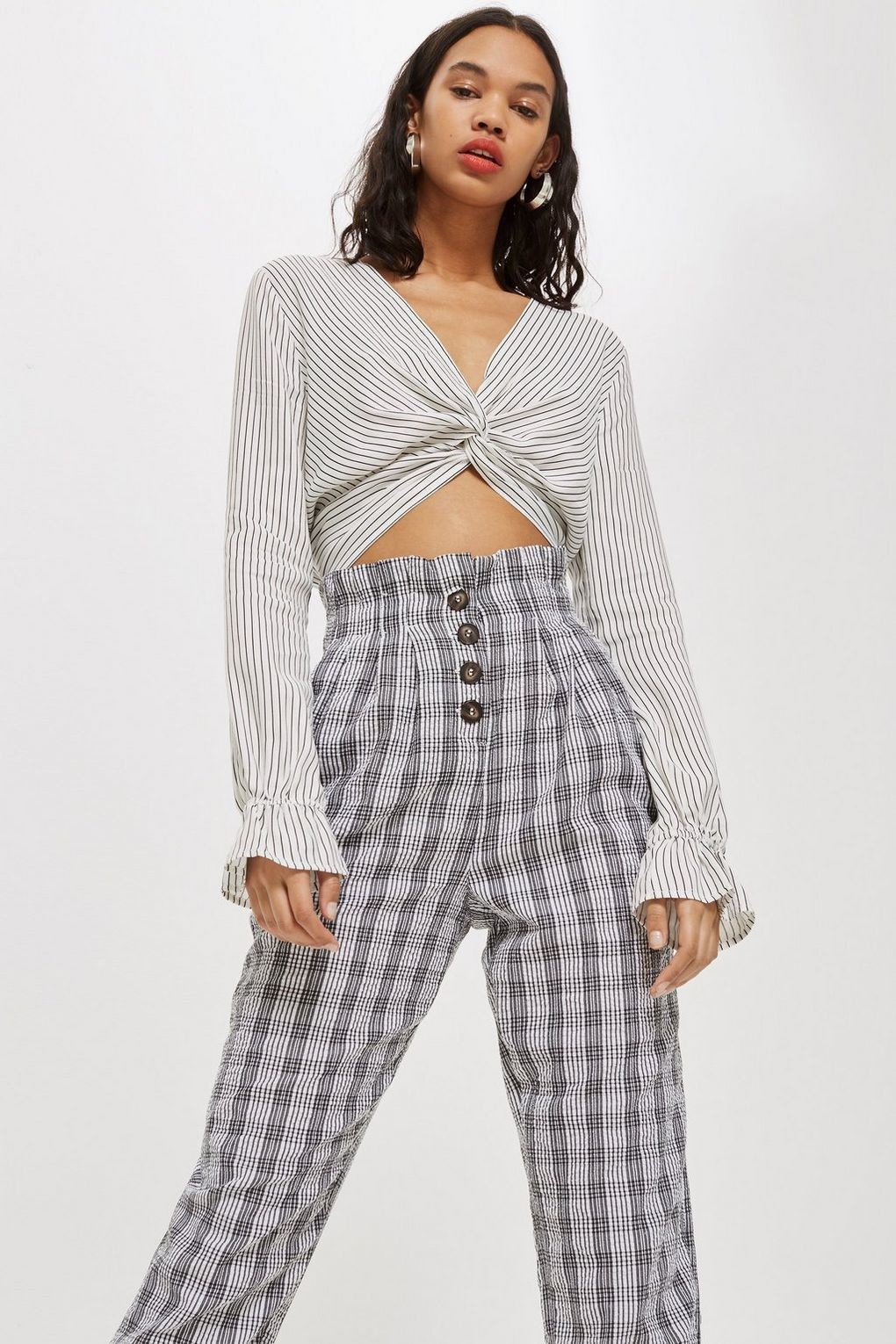 custom make grey checked modern work pants,casual pants with front four buttons