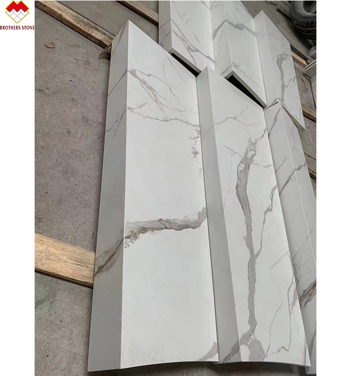 White Black Grey Gold Customized Polished Calacatta Marble Look Porcelain Tile Stairs