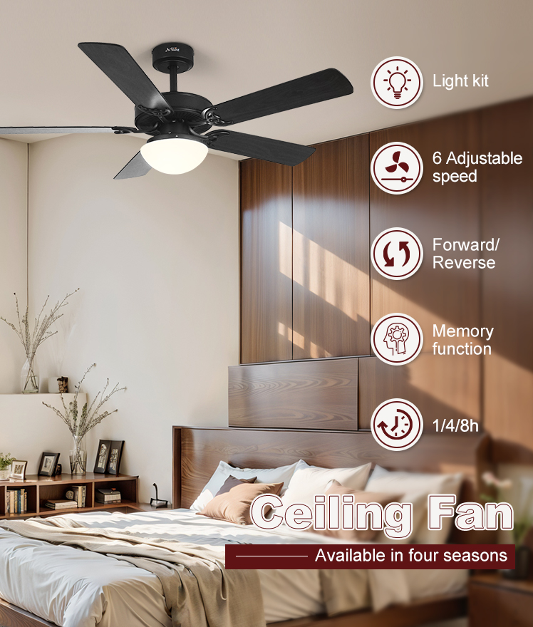 Remote Control LED Ceiling Fan with Black MDF Blades and Energy-Saving LED Lighting