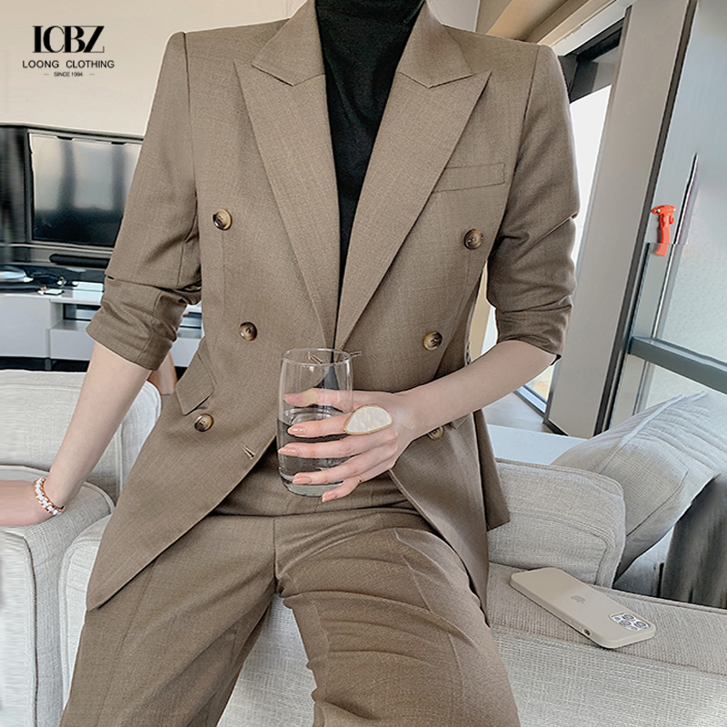 Full Sleeve Length High Cut V-Neck Business Formal Pants Suits for Women's Office