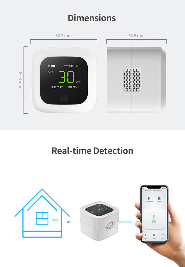 Tuya WiFi Smart Home Air Quality Monitor PM2.5 With Rechargeable Battery