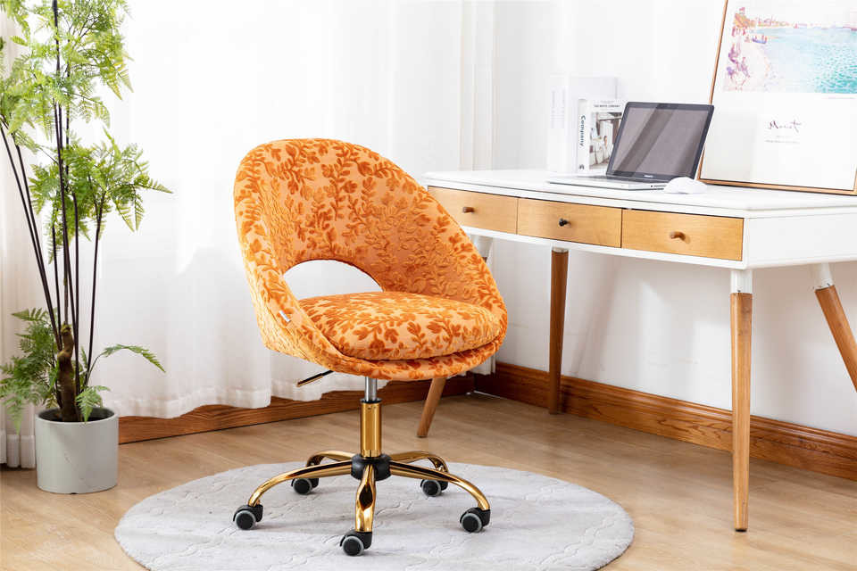 Orange Leisure 360Degrees Living Room Office Chair D18.90”Velvet Fabric