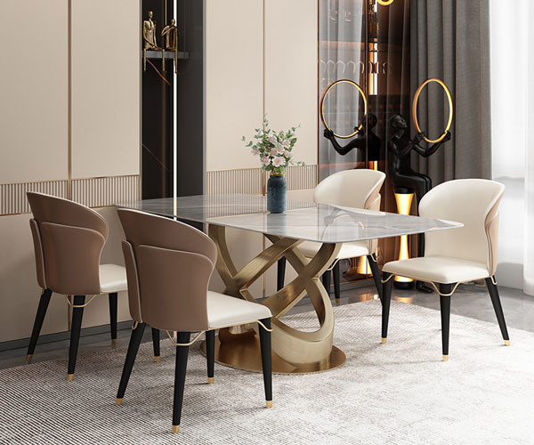 Slate Rectangular Luxury Dining Table And Chairs 40mm Thickness Home Furniture