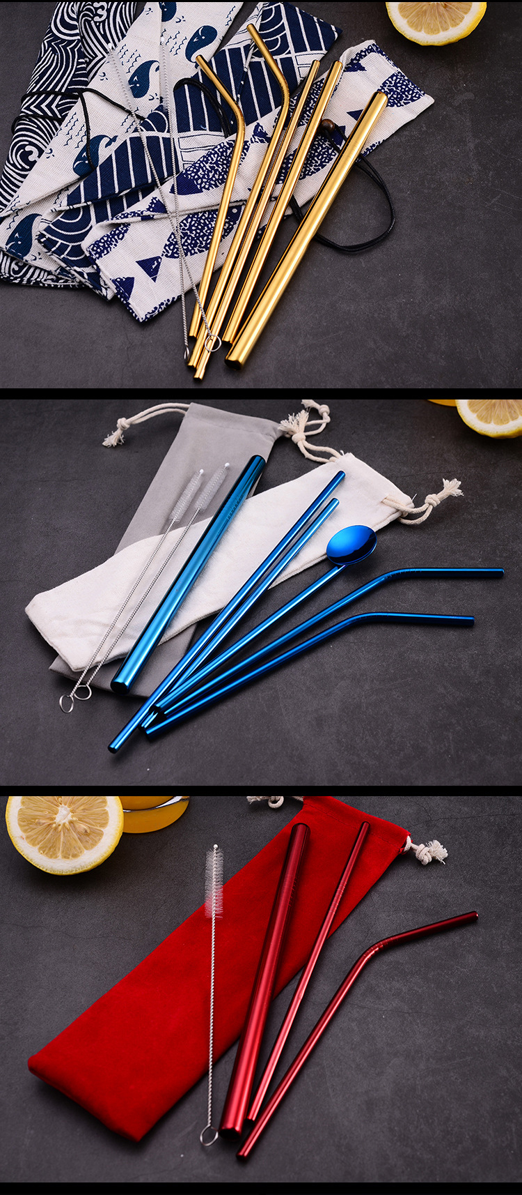 OEM 2in1 Coffee Cocktail Long Stainless Steel Straws With Spoon