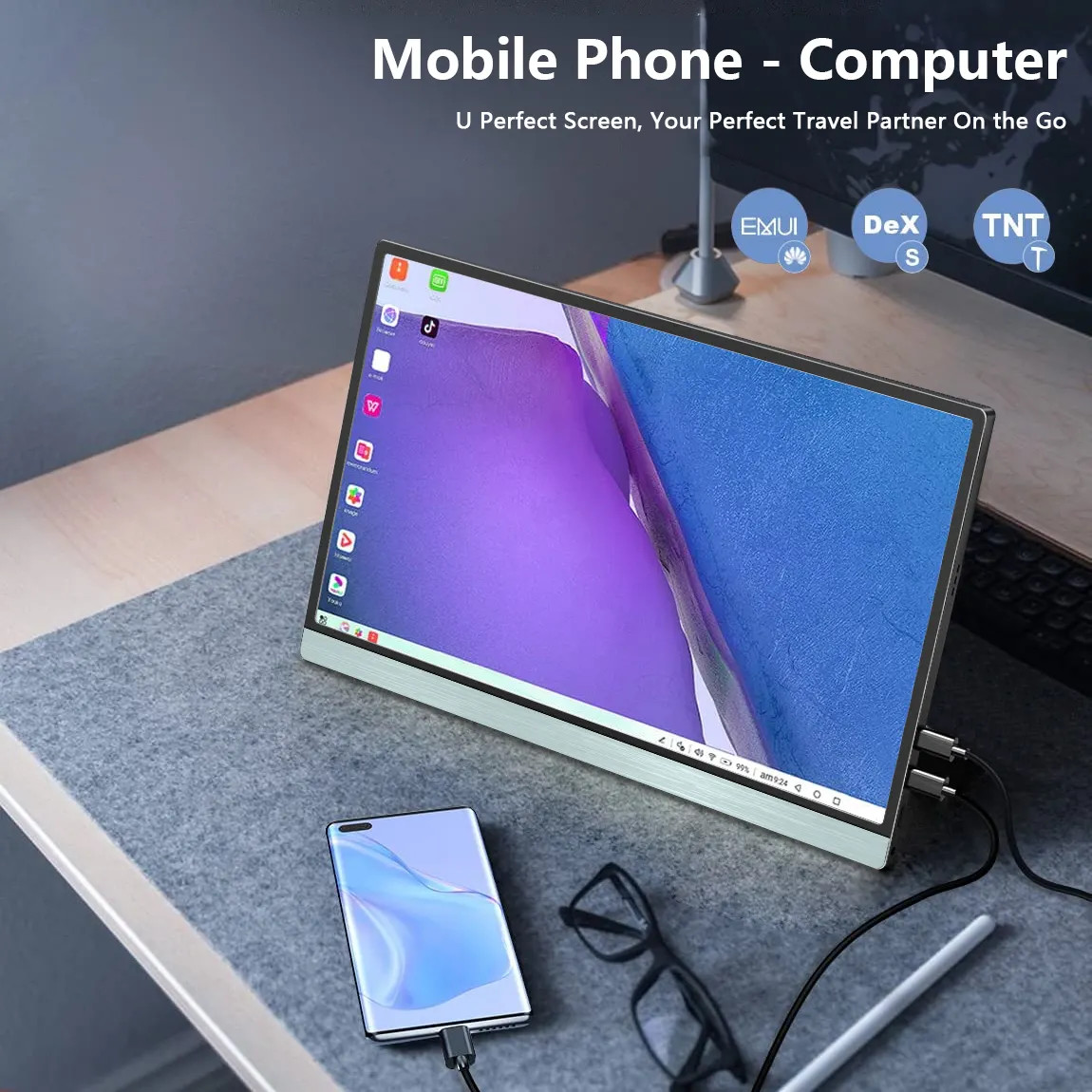 Portable Usb C Touch Screen Monitor 13.3 Inch FHD IPS 10-Point Travel Monitor For Laptop