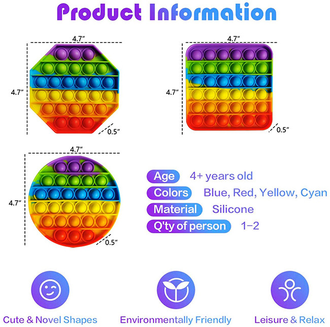 Push For Pop Fidget Toy Square Sensory Toy Rainbow Push Bubble Stress relief Kids tiktok Family games