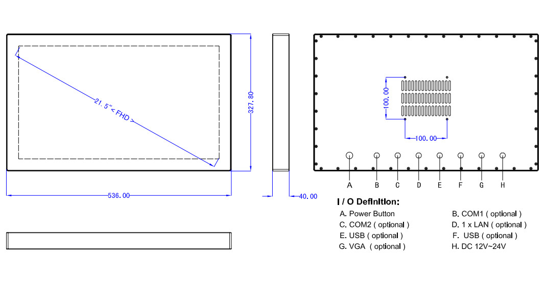 IP67 21.5 Inch Fanless Panel Pc Touch Screen LAN USB RS232 PCAP
