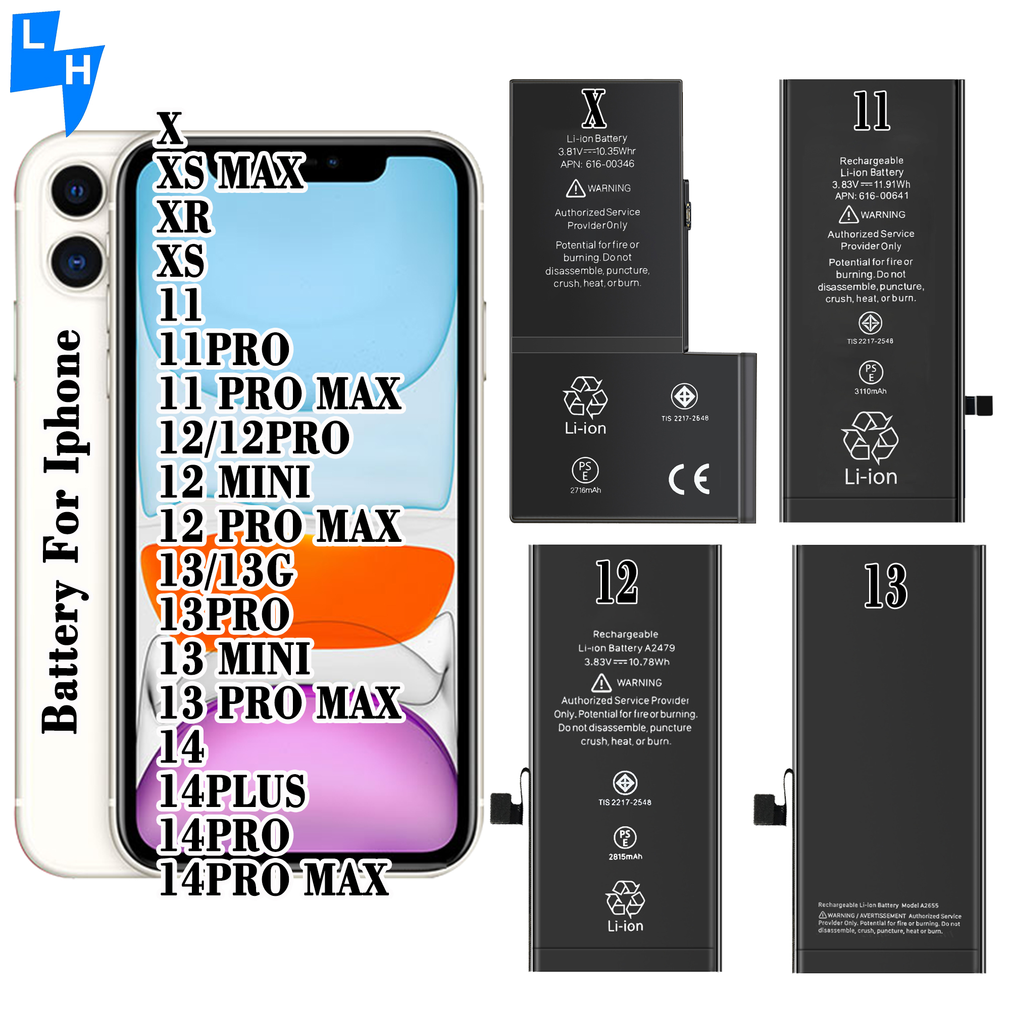 Black Battery for 13 PRO MAX 14 14PRO 14PM 14 Mobile Phone Replacement Parts