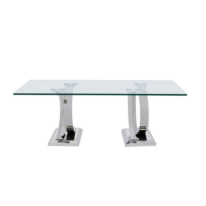 0.18m3 Glass SS Coffee Table Chrome Finished 130cm