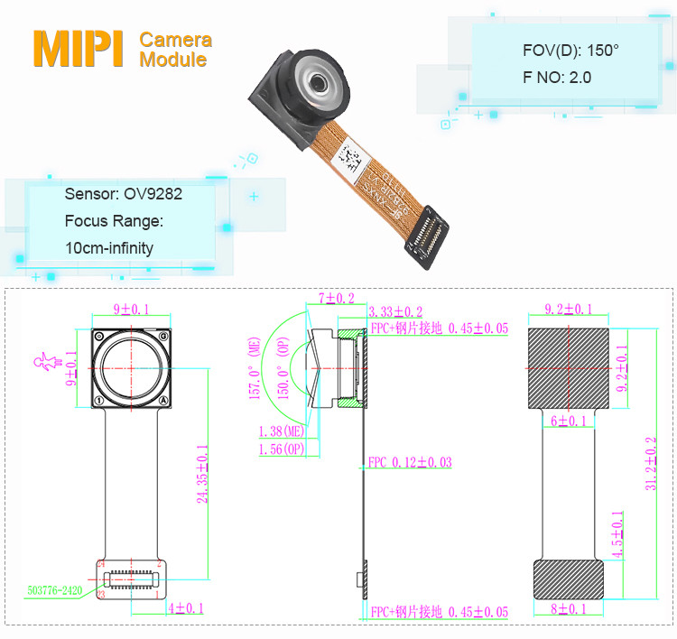 Fixed Focus OV9282 Mono Global Shutter 1MP Wide Angle Camera Module