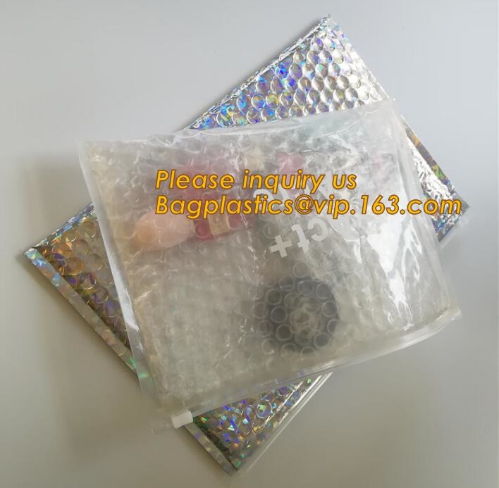 Holographic Factory Shiny gold Cosmetic bag Zipper Bubble Bag zip-lock Slider Padded Mailer metallic bubble zipper bagea