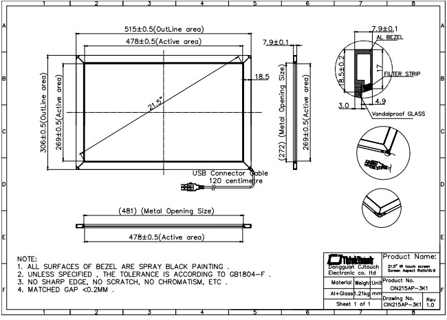 Durable 21.5 Inch IR Touch Screen Panel For Laptop Tablet Desktop