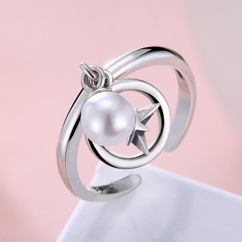 Opening Adjustable Size 925 Sterling Silver Mountable Pearl Pendant Ring