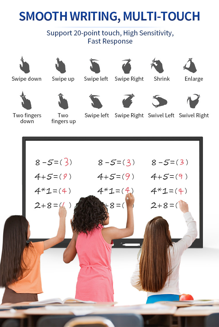 Interactive 5ms Touch Screen Interactive Whiteboard 3840*2160 Resolution