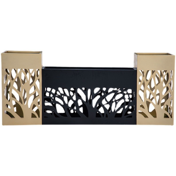 Outdoor tall metal planter with stand yellow and black flower pot
