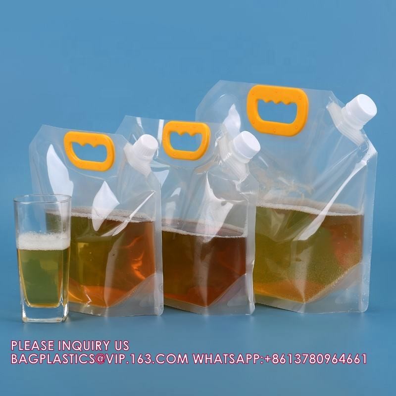 Sustainable Recyclable Custom 1.5L 2.5L 5L Plastic Liquid Packaging Bag Stand Up Beer Spout Pouch With Handle