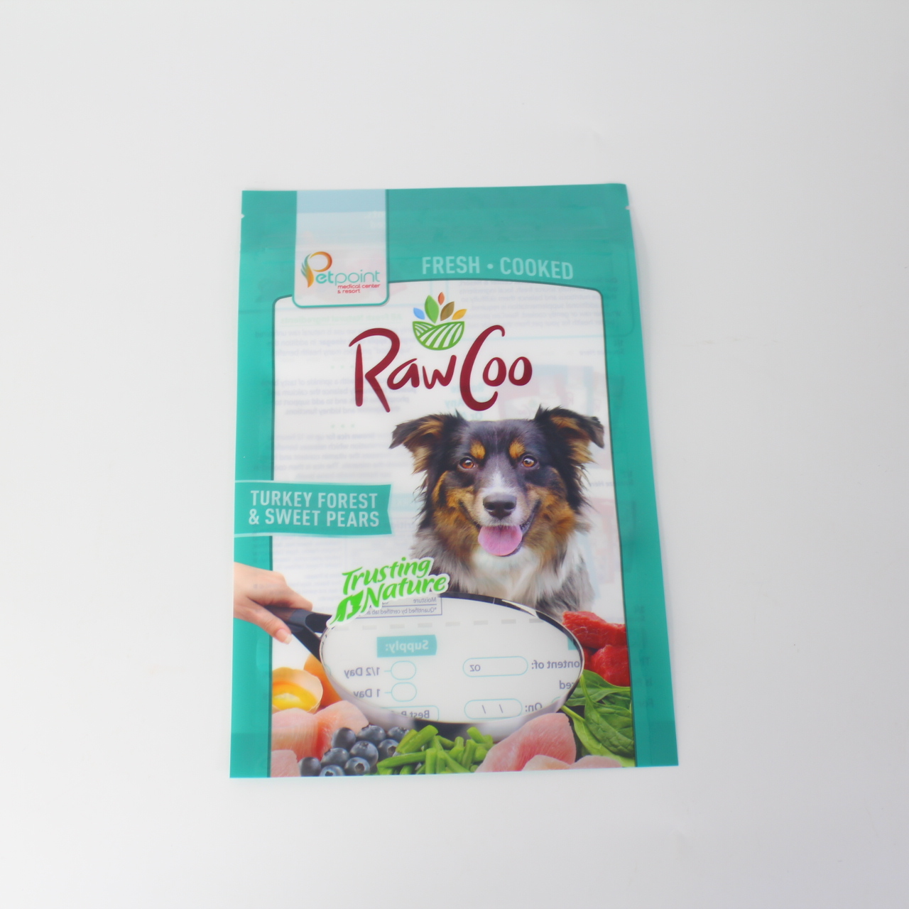 Custom Logo Stand Up Pet Food Packaging Resealable Dog Snack Pouch With Window Euro Hole