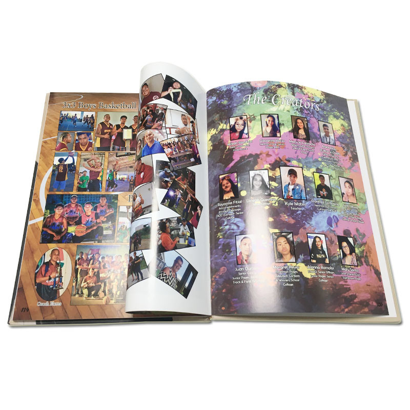 School Yearbook Printing Services Gold Foil Stamp Logo Hard Cover Sewing Binding