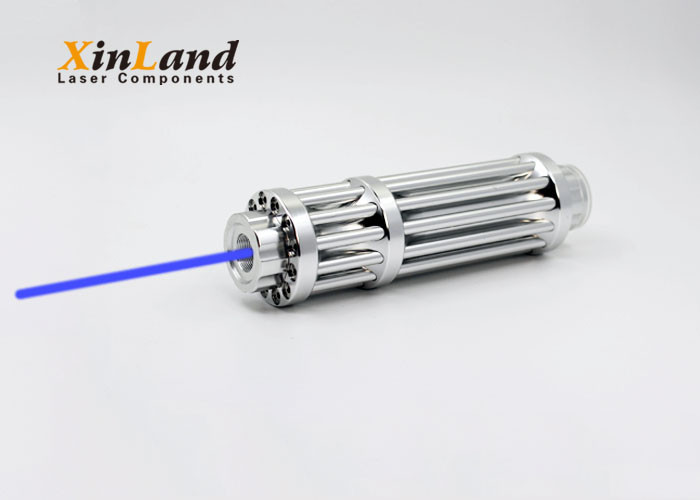 450nm 1000mW High Power Blue Laser Pointer Pen with Five Tips Twinkling Star Pattern Silver Aluninum