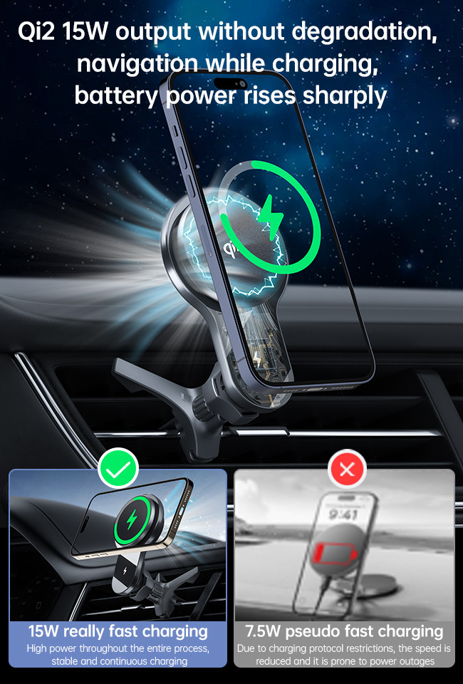 Qi2 Fast Charging Magsafe Car Mount Fan Cooling Car Phone Holder Magsafe