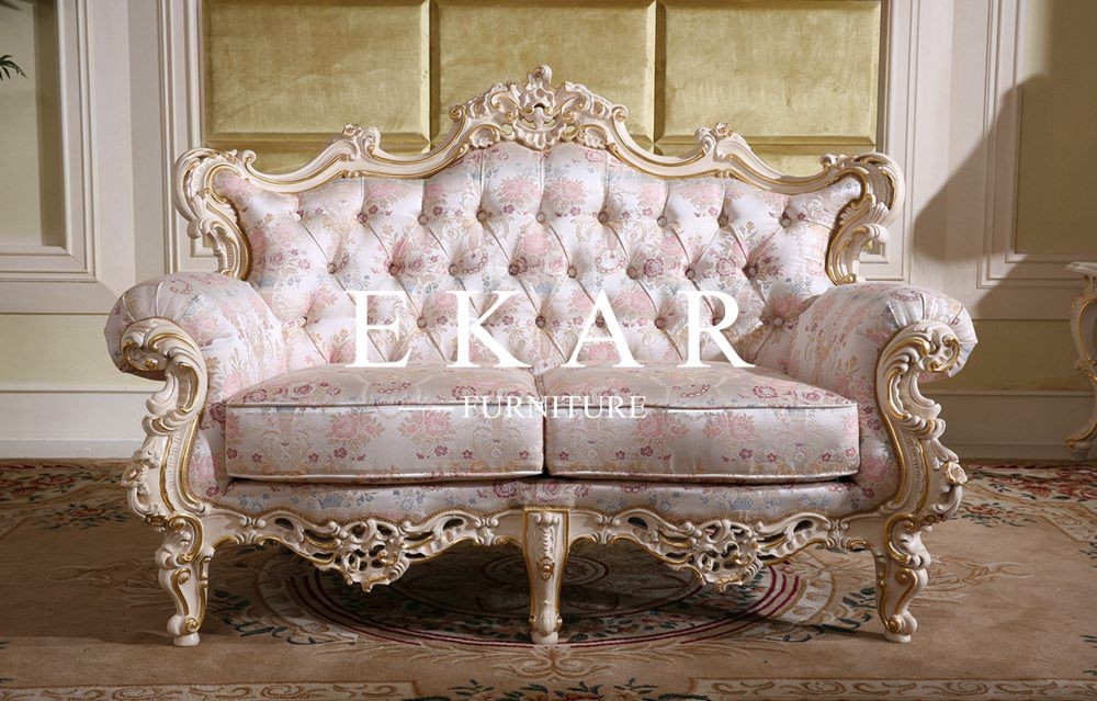 Luxury Antique Chesterfield French Carved Living Room Fabric Sofa LS-A115T