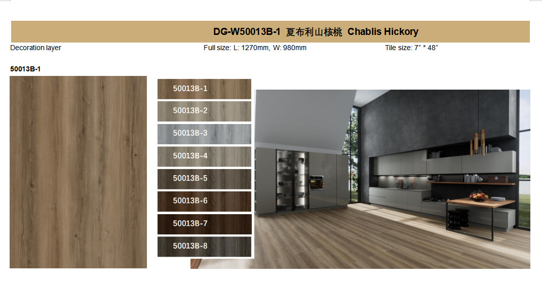 5.5mm Stone Plastic Composite Flooring Ultra Slim Fire Retardant Chablis Hickory GKBM DG-W50013B