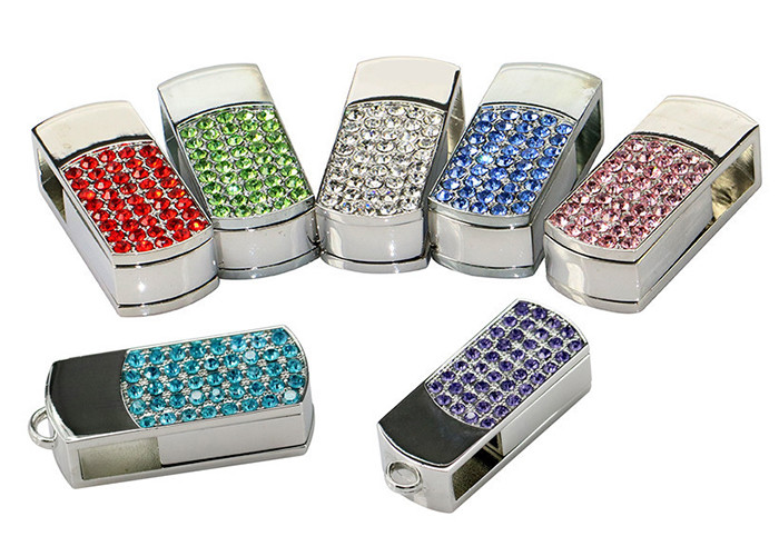 Blue 16g 2.0 Metal Usb Flash Drive With Jewelry Decoration 3 Years Warranty