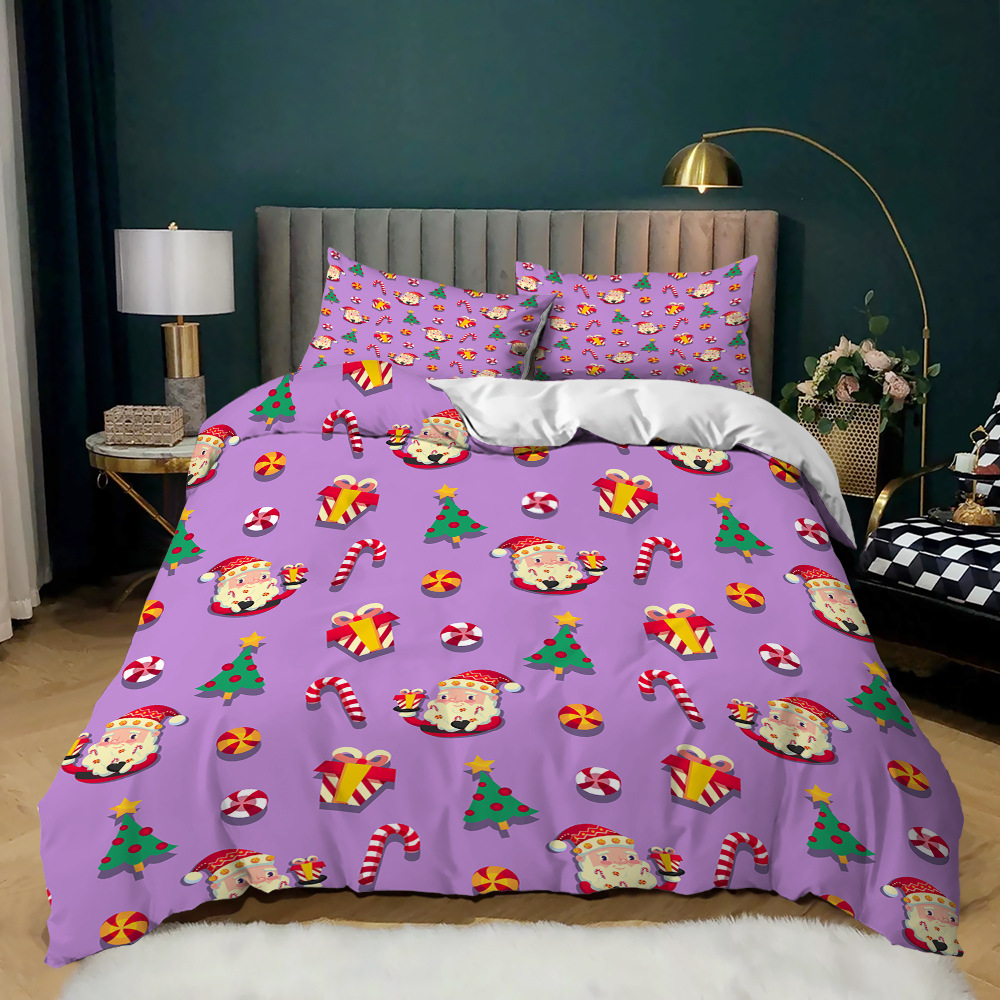 40 Fabric Count Christmas Decor Duvet Cover Santa Happy Gift 3D Digital Printing Red Comforter Bed Set