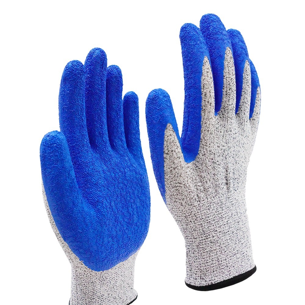 Abrasion Resistant Cut Resistant Safety Gloves Customized Crinkle Latex Coating Gloves