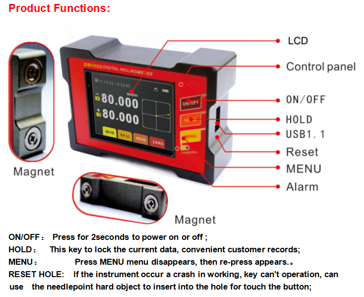 DMI820 2 Axis Digital Bevel Gauge CE