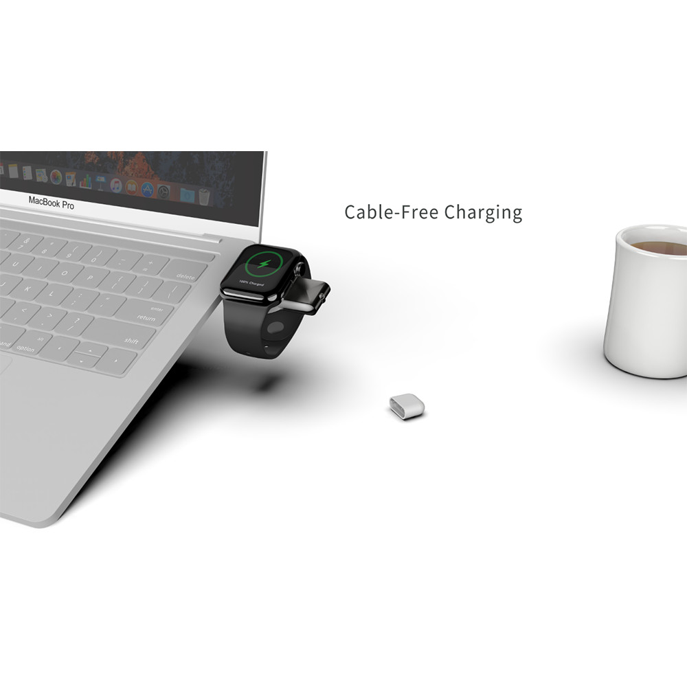 Compact White Apple Watch Wireless Charger with USB-A/C Interface