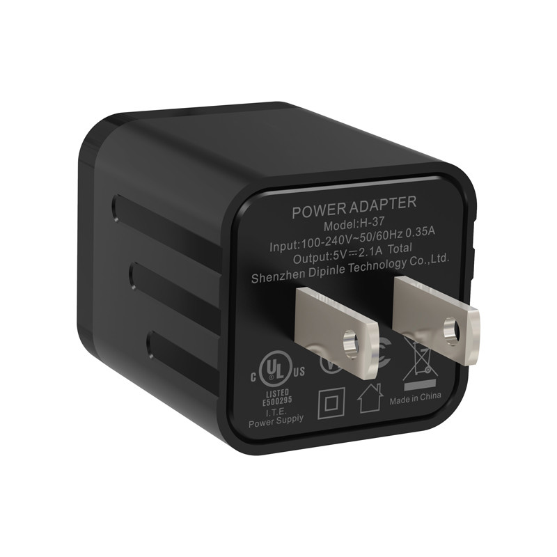 UL Certified 5V 2.1A Dual Port USB Car Charger Foldable Plug Charger