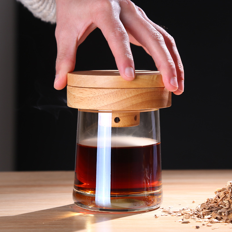 Hot Sale Wooden Cocktail Smoker Kit with Wooden Box Premium Wood Shavings and Essential Bar Tools
