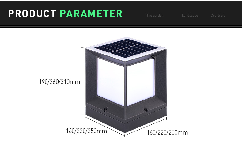 Aluminum Gate Fence Solar Pillar Light 2W Square IP55 Waterproof