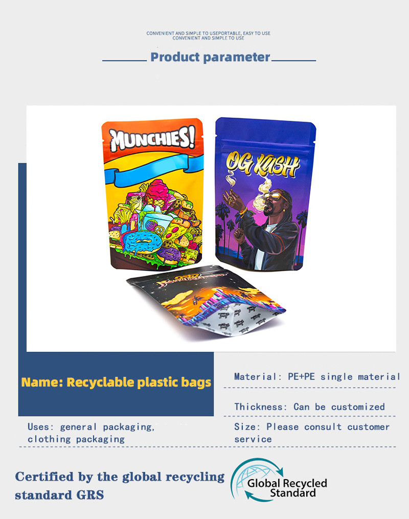 Recyclable Eco-Friendly Food Packaging Bags Self-Standing Zipper Bags Custom Printed Environmentally Friendly Bags