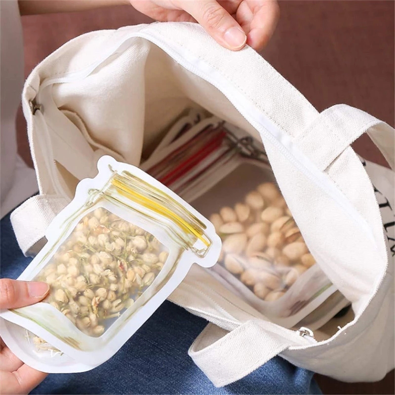 Factory Price Mason Jar Shape Storage Bags Snacks Candy Fresh Zipper Seal Food Reusable Stand-up Organizer