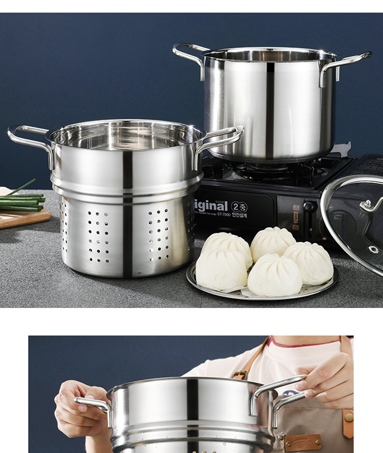 Home Cooking Stackable Steamer Pot Stainless Steel 22cm Soup Stock Pot