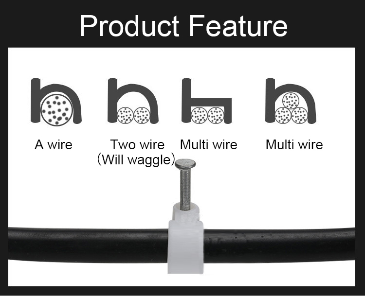 Thicker Performance Full Size Round Cable Clips with Steel Nail