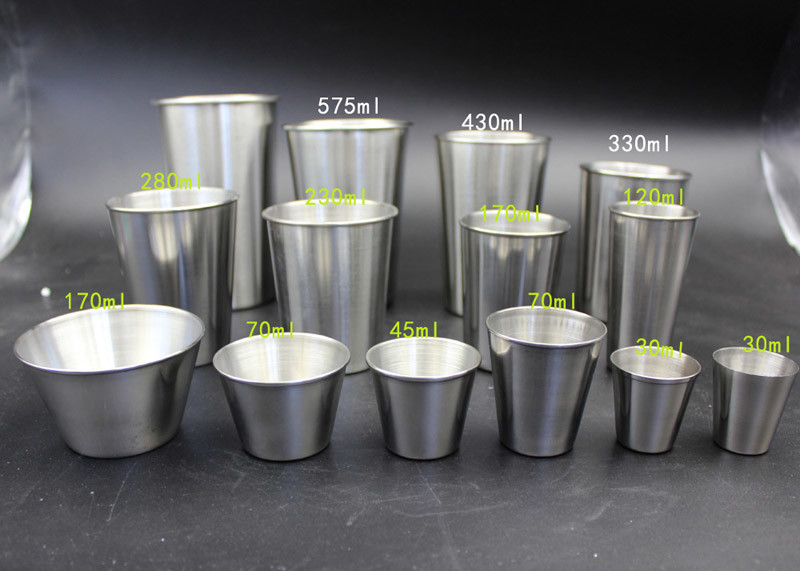 Straight Mouth 30-500ml Stainless Steel Beer Cup Rolled Edge Liquor Cups