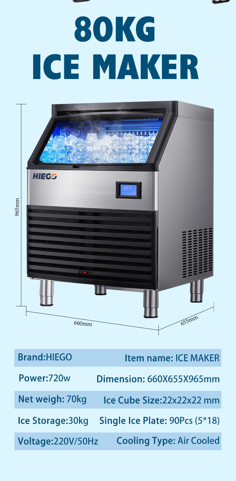 High Yield & Food-Grade 80.90kg Ice Cubes Maker Machine Full-Automatic 120KG 100KG Ice Maker