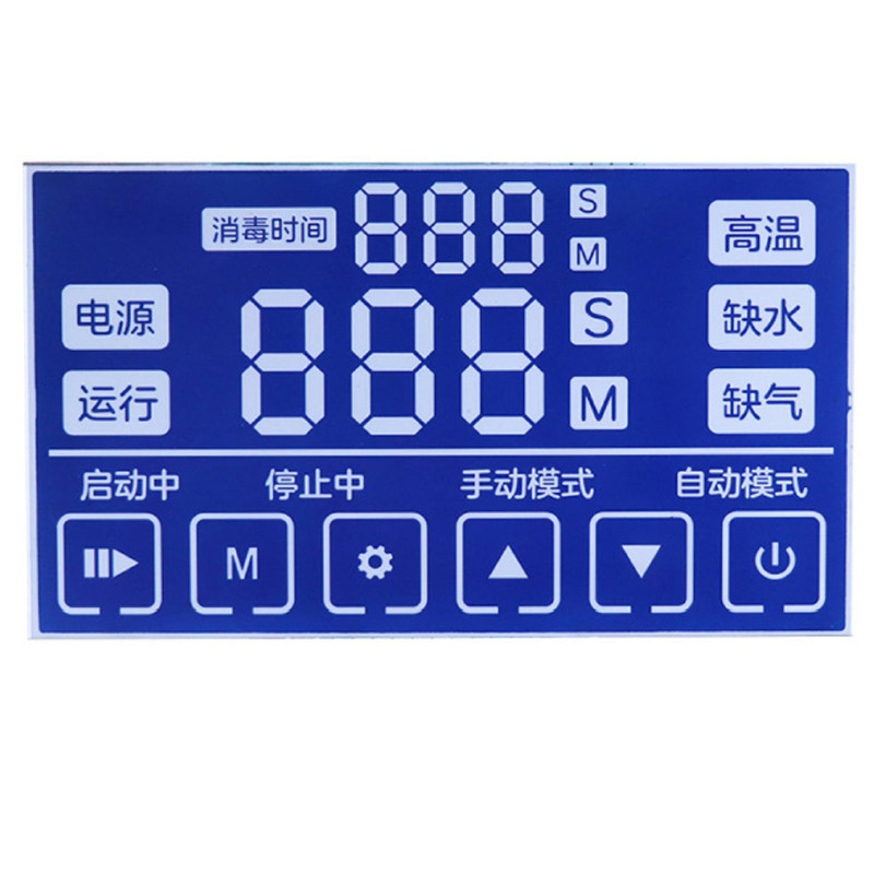 Customized 7-Segment LCD Display Ozone anion disinfection machine, fresh air controller, VA black background LCD