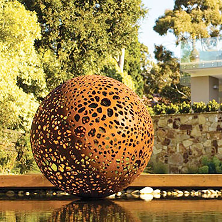 Abstract Hollow Out Sphere Large Sculpture Metal Corten Steel Sculpture for Outdoor Ornament