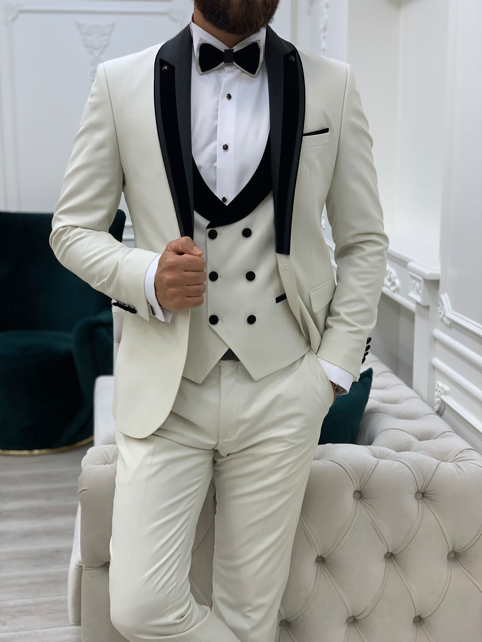 Ventura White Shawl Collar Tuxedo Slim Fit 3pc 65% Polyester